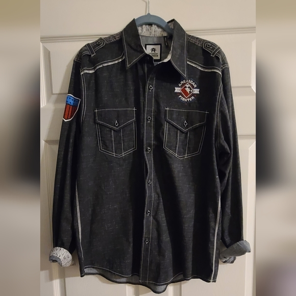 American Fighter Black Long Sleeve Button Up Men Size Large - Picture 1 of 8